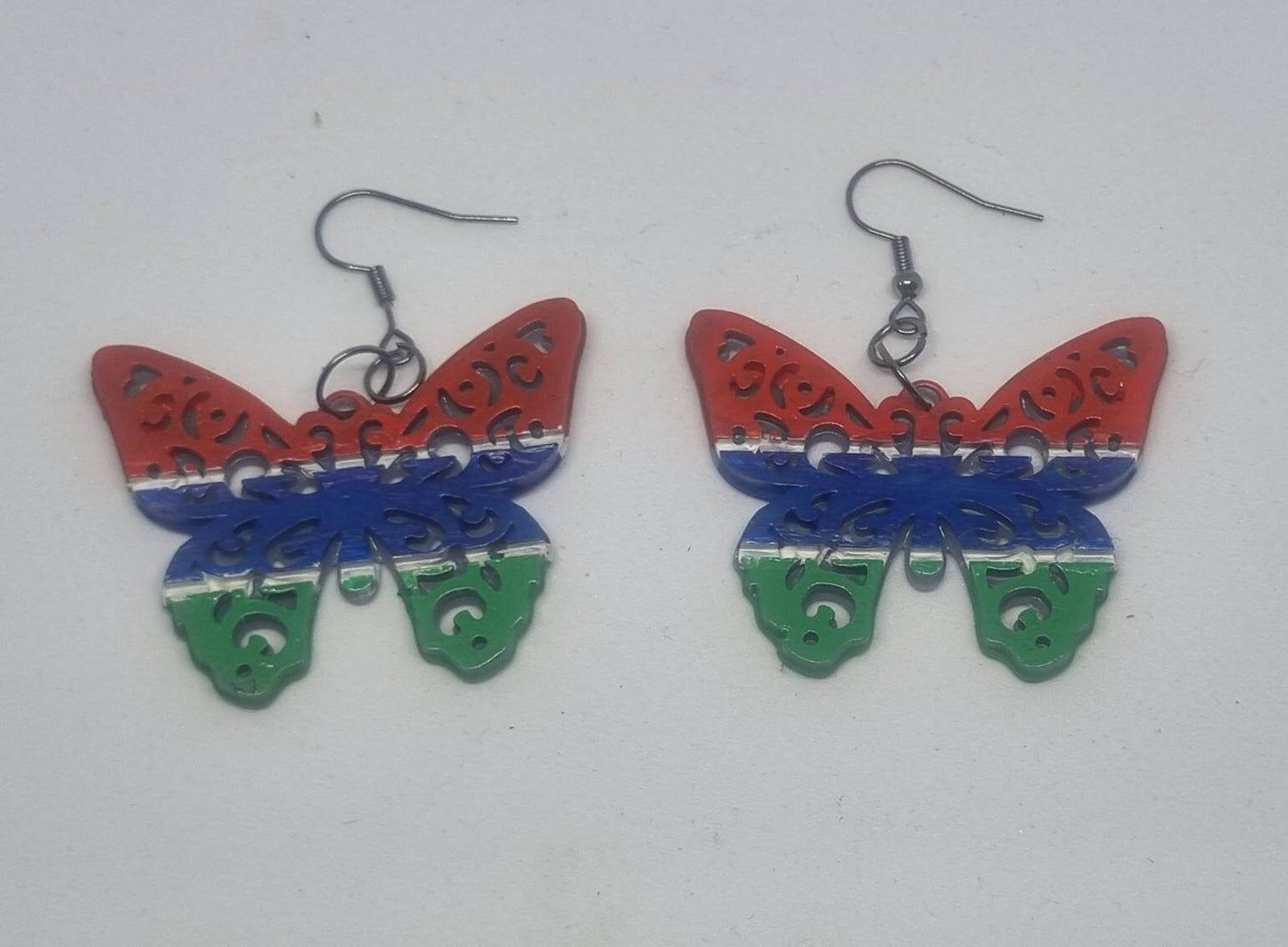 Gambian flag butterfly earrings African art and culture,National pride gambia,african dress earings, butterfly wing gift idea, ethnic style