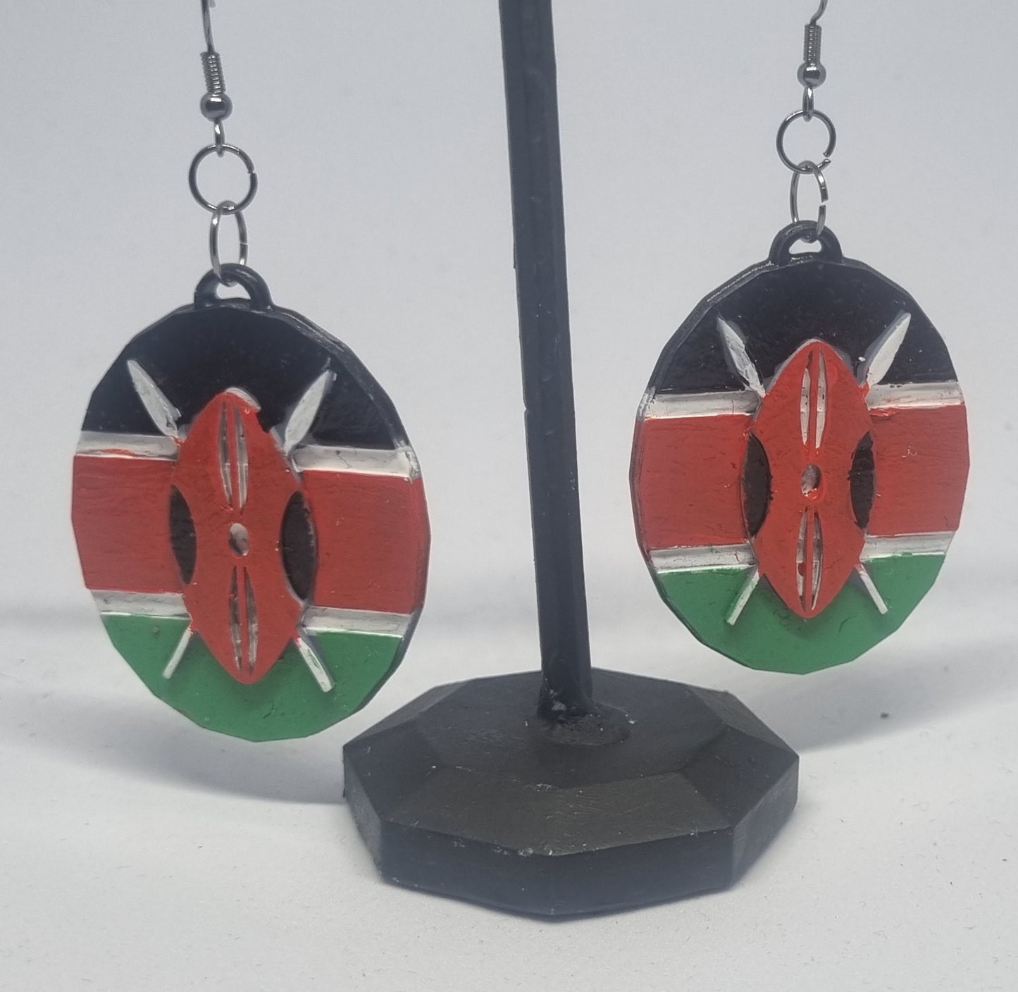 Kenyan flag earrings.3d printed African art,spear and shield,National pride Kenya, african flag earrings, african queen dress, tribal gift