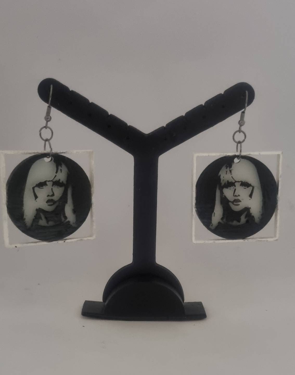 Debbie Harry earrings,3d printed  pop art, eighties music icon,new york artist, 1980's gift idea, 80's dress jewellery, punk rock era