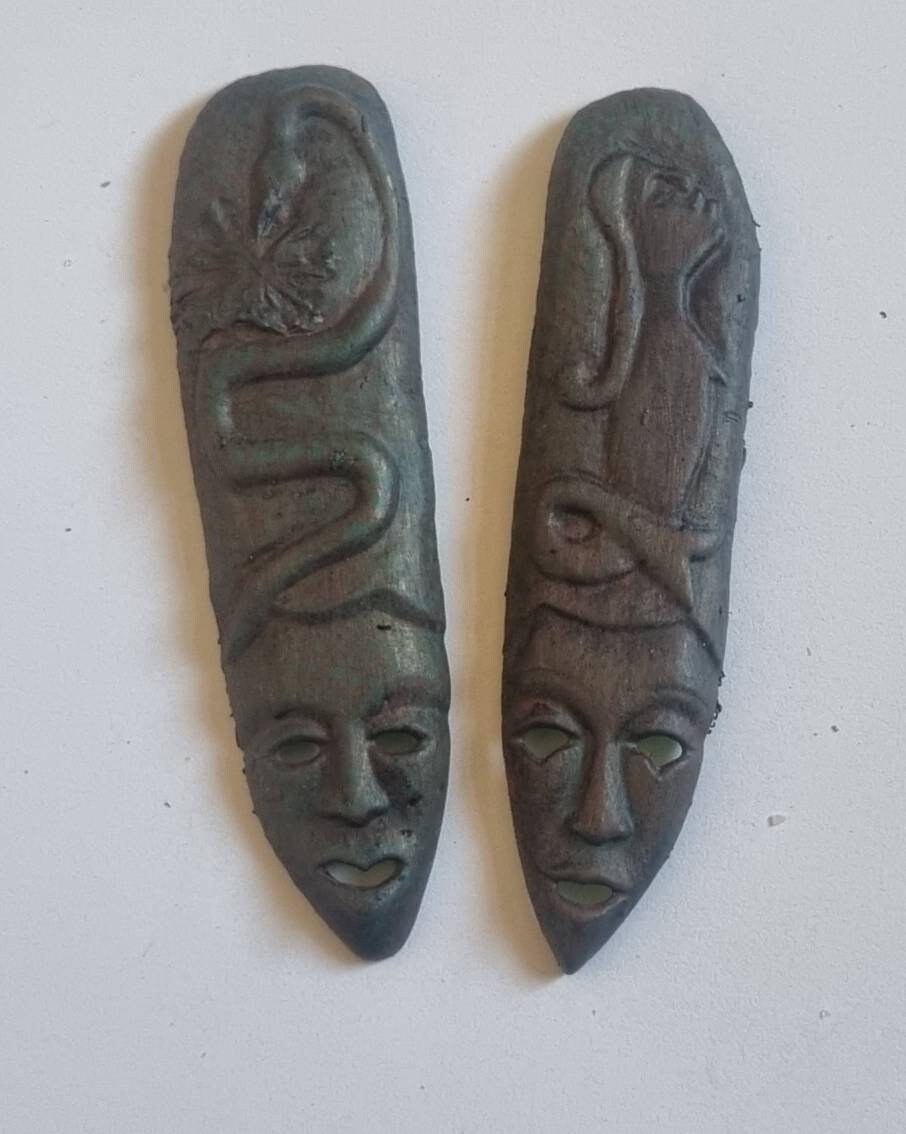 Comedy and Tragedy,african mask fridge magnets 3d printed, African art and culture, ethnic art gift idea, carved faces,african entertainment