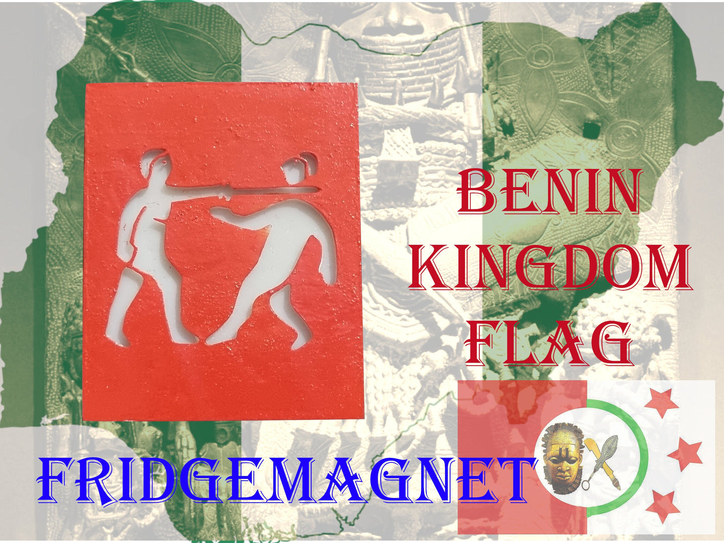 Flag of the Benin empire fridge magnet, African art and culture, 3d printed tribal art, edo history nigeria, benin bronze flag,red and white