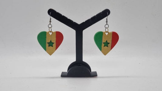 Love Senegal earrings,3d printed  African art, love heart flag, african earrings, african national pride, ethnic fashion style, afro dress