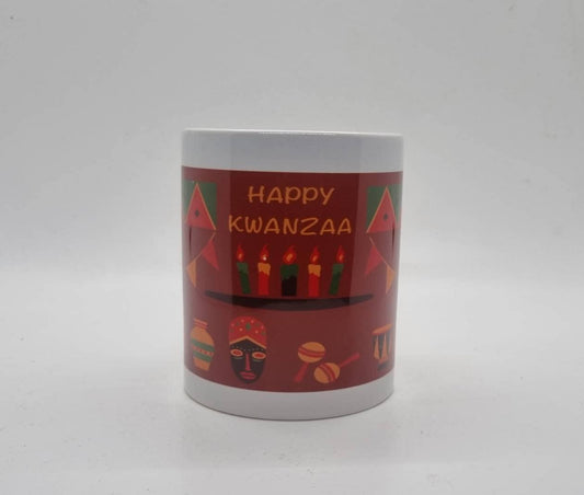 Happy Kwanzaa 11oz ceramic coffee mug,cup tea,african art, Africa tribal tradition,black culture gift idea,modern black festival celebration