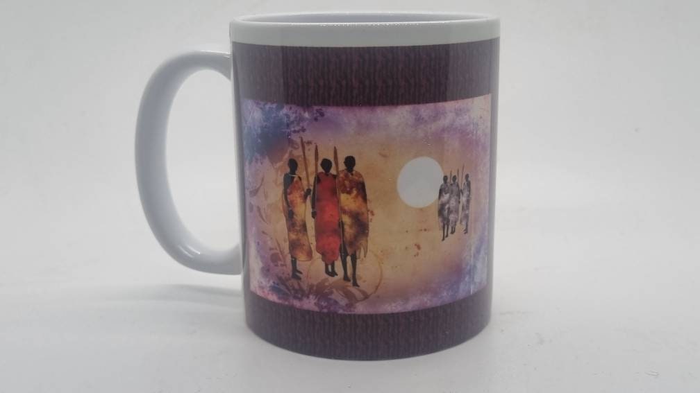 Maasai painting 11oz ceramic cup, African art mug, black women painting, african tribal art, coffee lover gift, love tea time, tribesmen