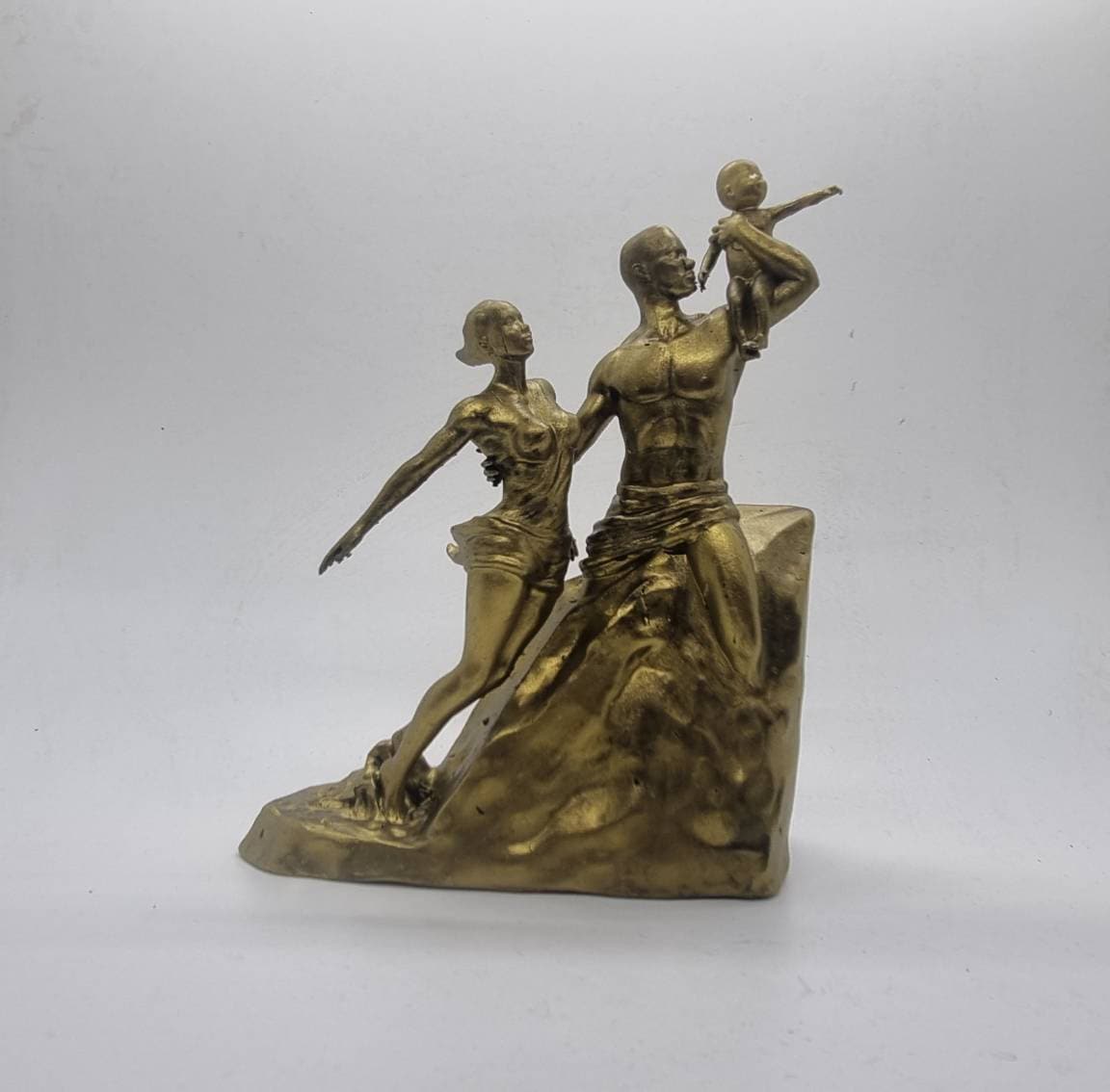 Bronze African renaissance monument. 3d printed African sculpture/statue, Black family figurine, man woman child, Africa tribal art, Senegal