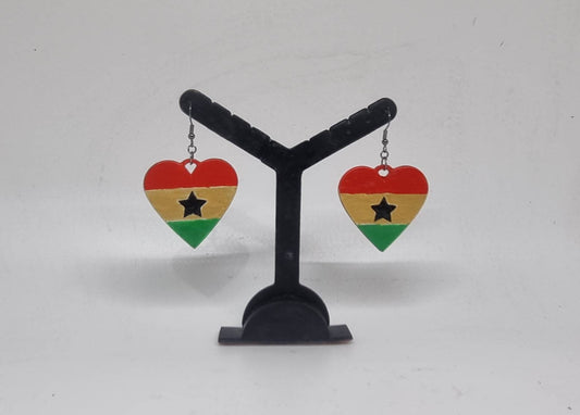 Love ghana earrings,3d printed African art, love heart flag, black star logo, ghanaian national pride, african queen accessory, black woman