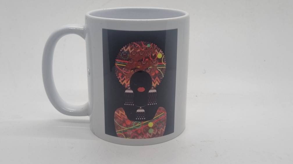 Afro woman silhouette, 11oz ceramic coffee mug, modern art tea cup, african queen, Africa tribal art, black afro style,african american