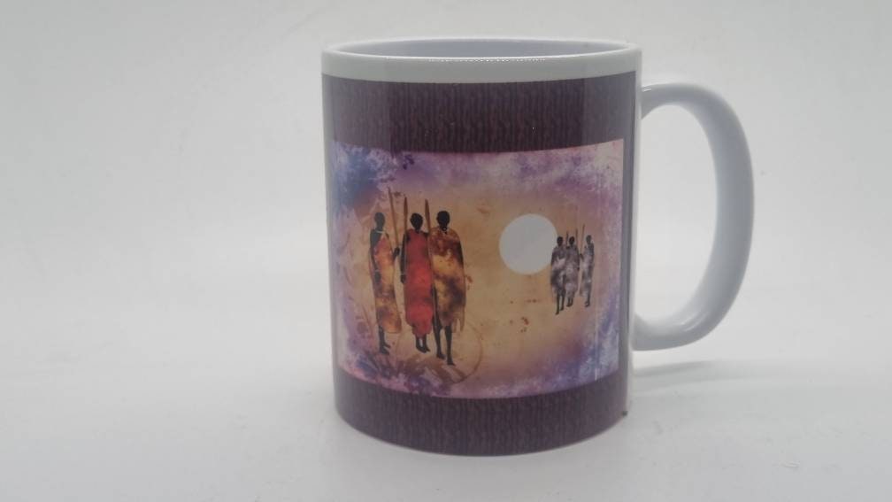 Maasai painting 11oz ceramic cup, African art mug, black women painting, african tribal art, coffee lover gift, love tea time, tribesmen