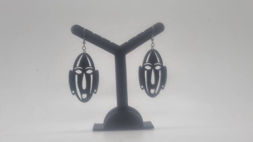 Long faced Africa mask earrings, 3d printed, african art,african queen earrings, ethnic gift idea, love tribal style, casual jewellery face