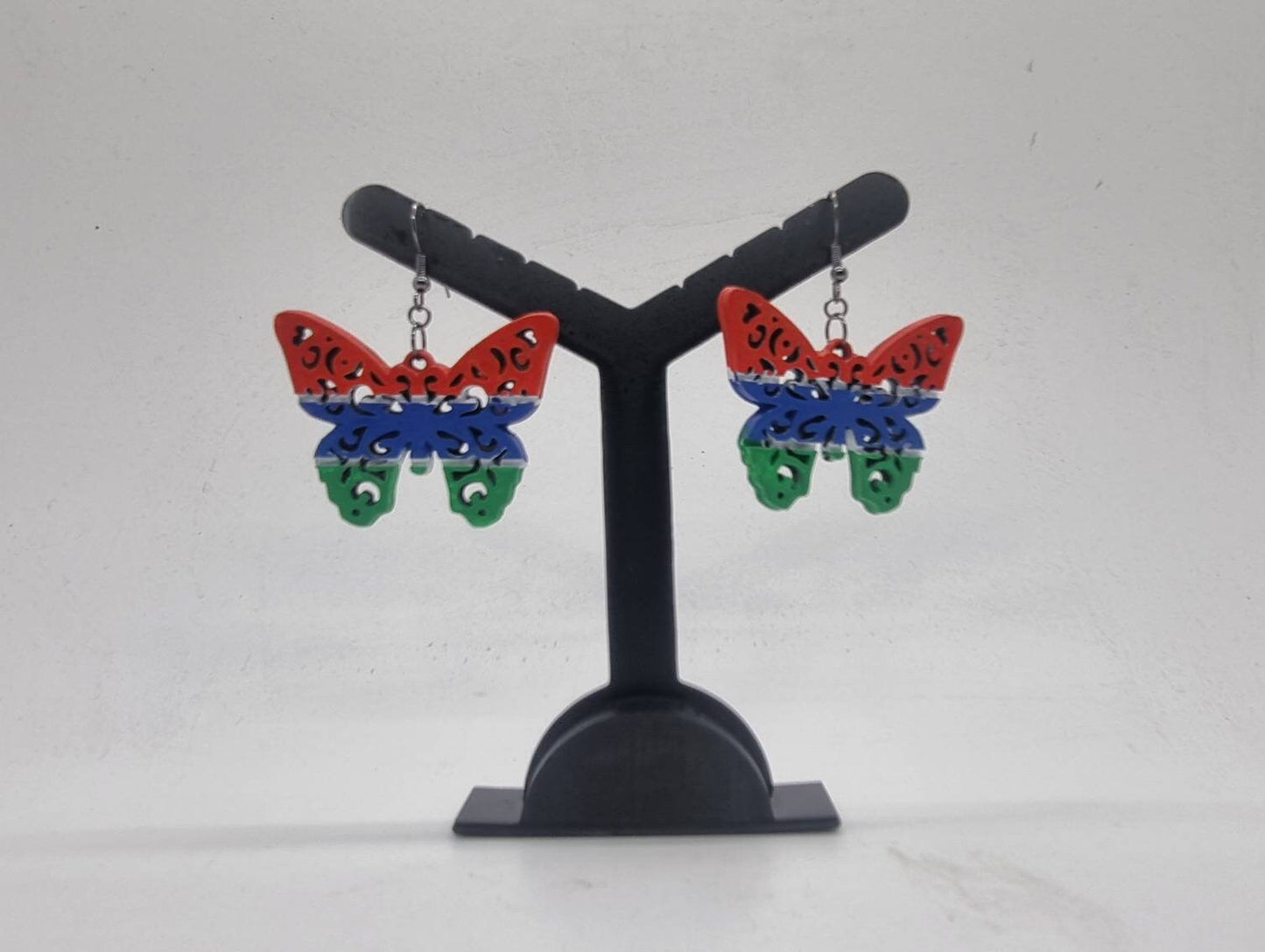 Gambian flag butterfly earrings African art and culture,National pride gambia,african dress earings, butterfly wing gift idea, ethnic style