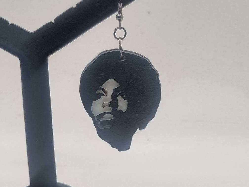 Nina simone silhouette earrings, 3d printed pop art. African american music, afro black woman, female star icon, Afro jazz singer portrait,