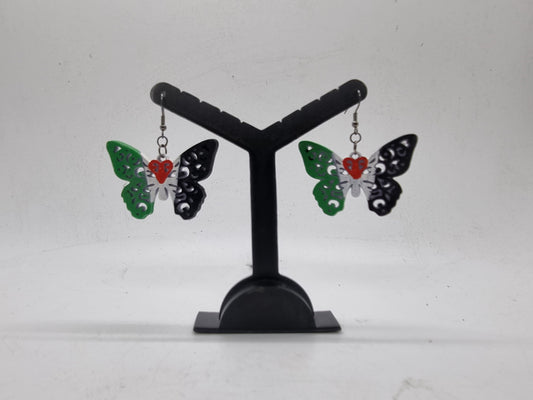 Palestinian butterfly flag earrings,3d printed art,free palastine,political jewellery,cute animal accessory, butterflies wings, love heart