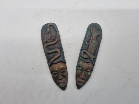 Comedy and Tragedy,african mask fridge magnets 3d printed, African art and culture, ethnic art gift idea, carved faces,african entertainment