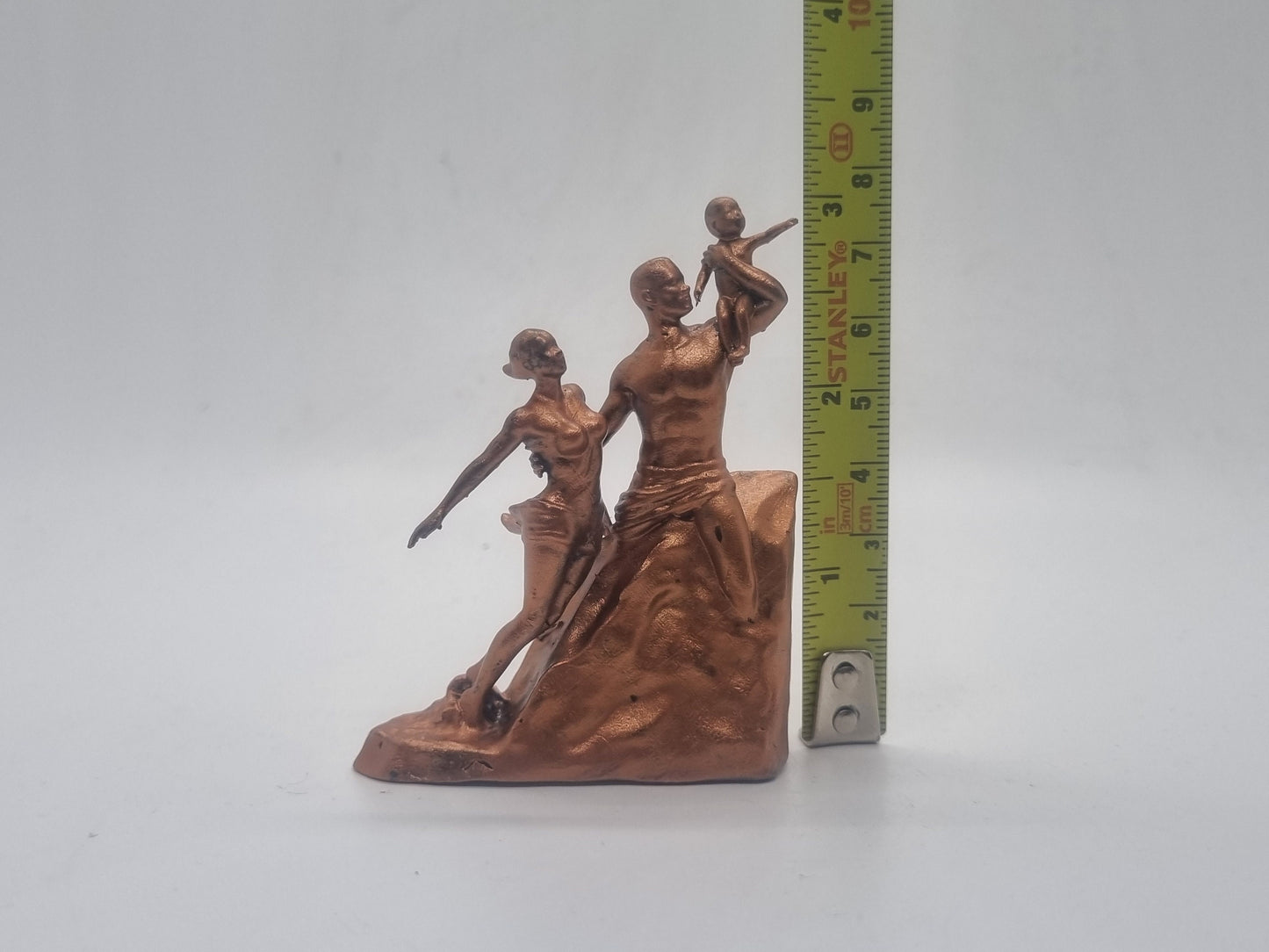 Copper colour Miniture African renaissance monument. 3 inch African sculpture, tribal statue,  Black man woman child, Africa art figurine