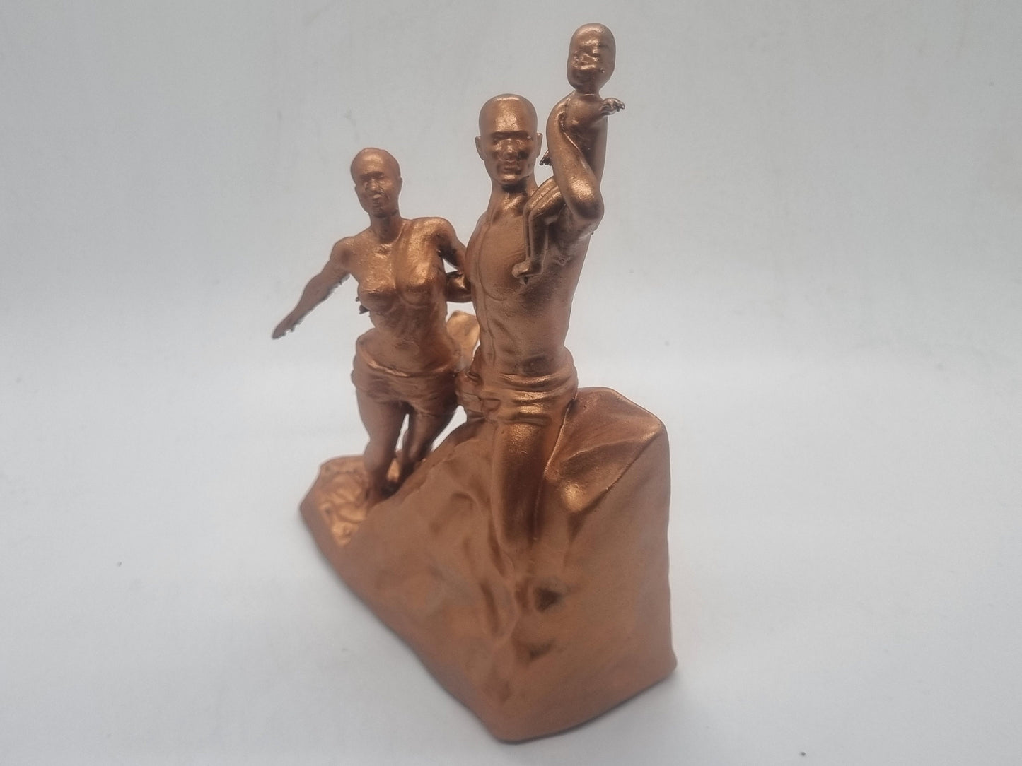 Copper coloured African renaissance monument. African sculpture art, Black family figurine, 3d printed statue, africa statue decoration