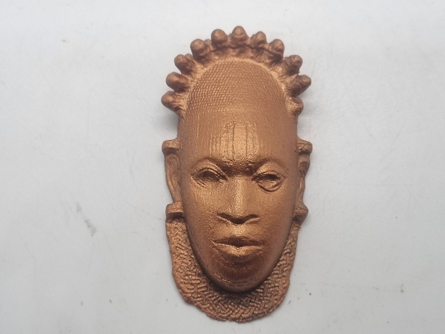 Copper colour Queen Idia festac mask. 3d printed benin bronze mask, African art and culture,  Nigerian tribal sculpture, edo tribe nigeria