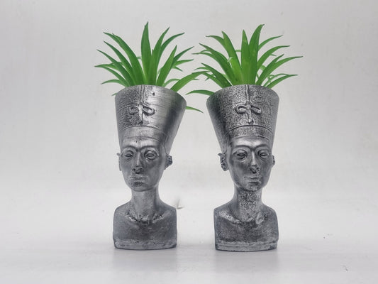 Gun metal coloured Pair of Queen Nefertiti planters, African art plant pot, ancient egyptian bust, african queen, egyptian decor, gift idea