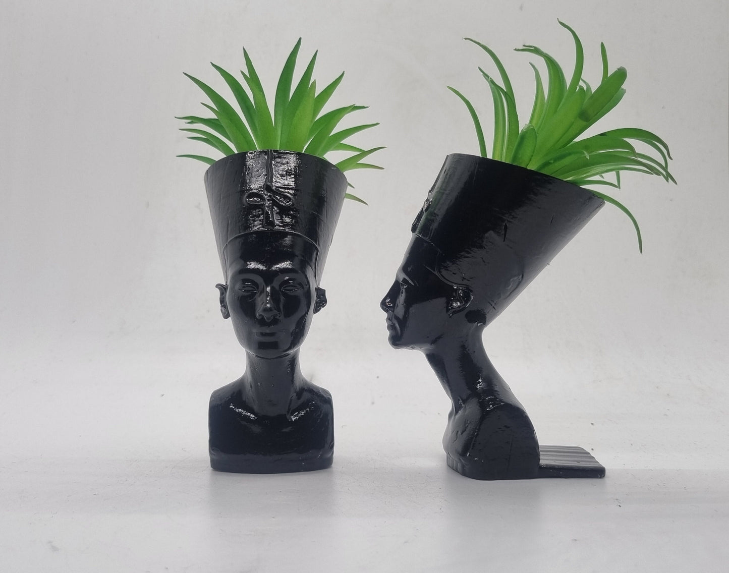 Black coloured Pair of Queen Nefertiti planters,Egyptian art and culture, mask, sculpture,ancient Egypt gift idea, egyptian plant pot