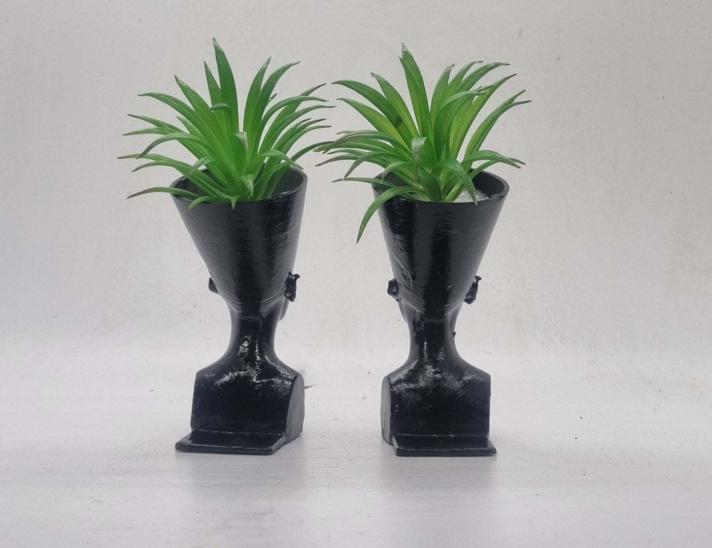 Black coloured Pair of Queen Nefertiti planters,Egyptian art and culture, mask, sculpture,ancient Egypt gift idea, egyptian plant pot