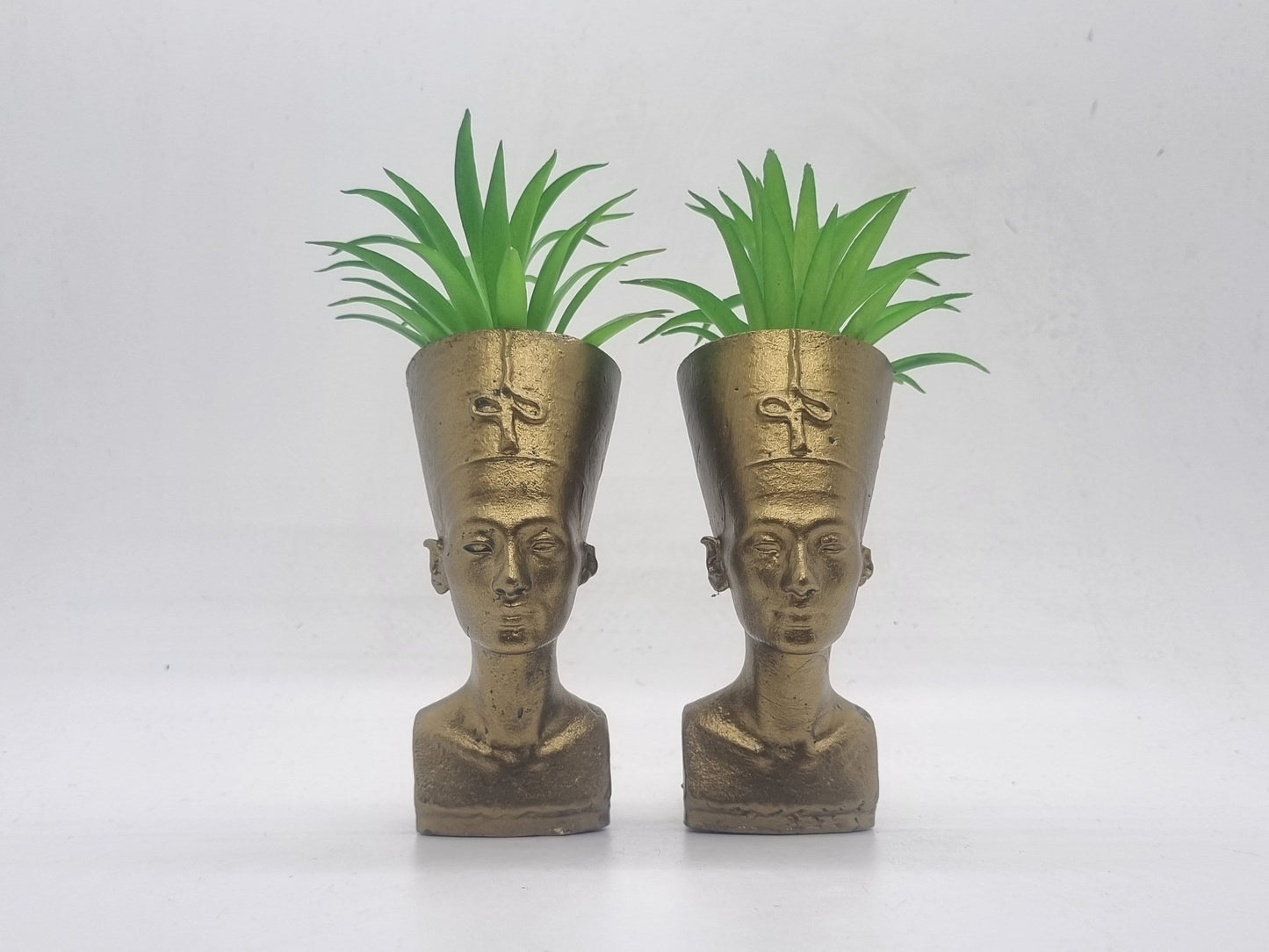 Bronze coloured Pair of Queen Nefertiti planters, African art and culture, Egyptian sculpture, ancient egyptian queen bust, love Egypt,