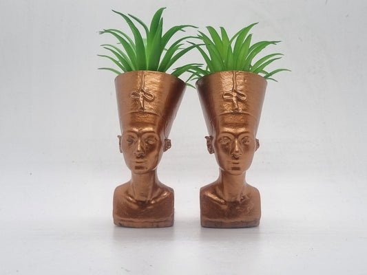 Copper coloured Pair of Queen Nefertiti planters, African art and culture,Egyptian sculpture, african queen plant pot, Egyptian gift idea