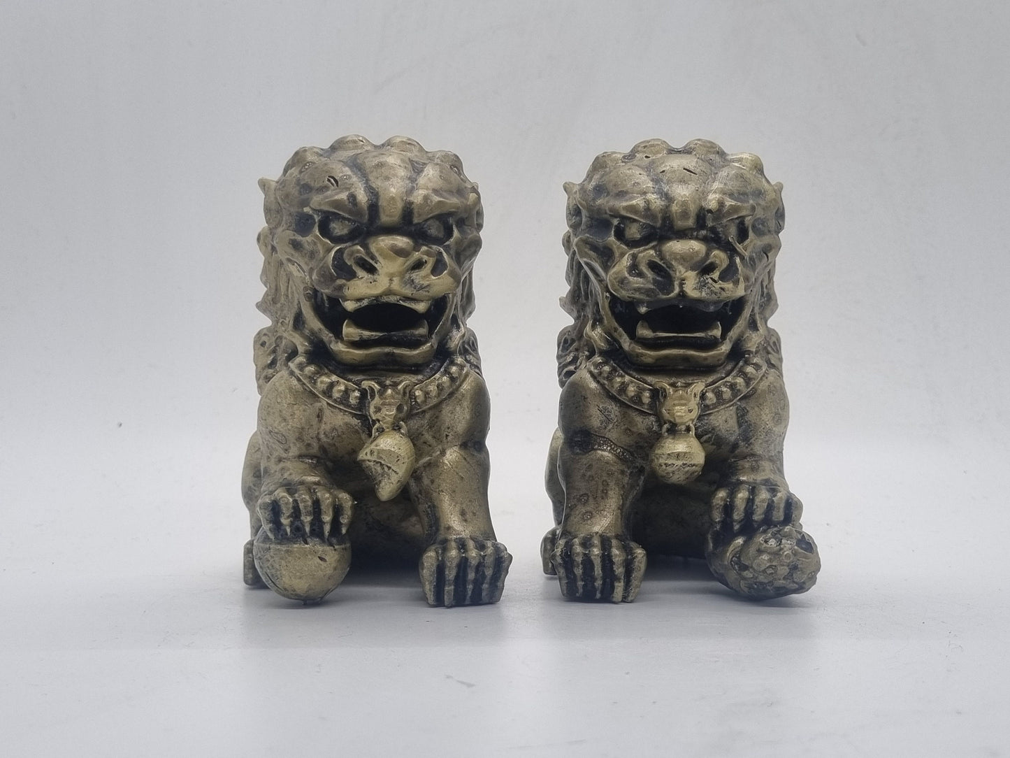 Gold coloured Chinese Guardian Lions, 3d printed figurines, fu dog statuettes, terracotta army decor, animal gift idea, china mythology art