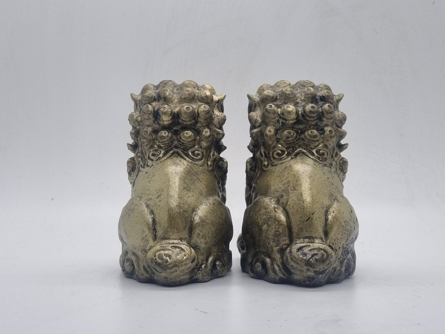 Gold coloured Chinese Guardian Lions, 3d printed figurines, fu dog statuettes, terracotta army decor, animal gift idea, china mythology art