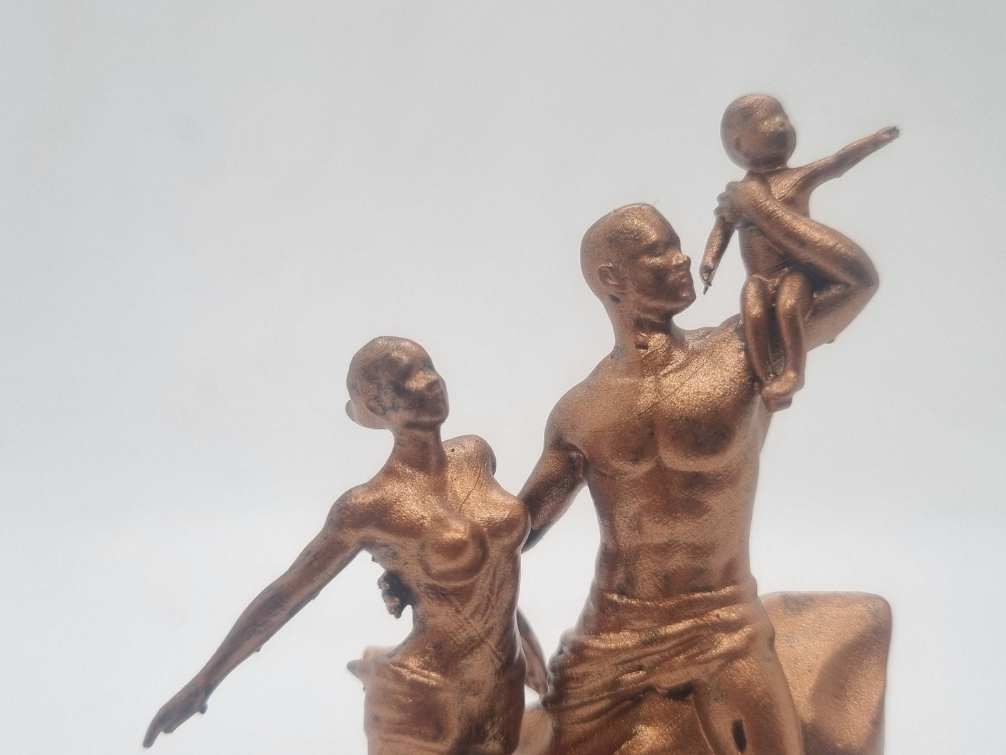 Copper colour Miniture African renaissance monument. 3 inch African sculpture, tribal statue,  Black man woman child, Africa art figurine