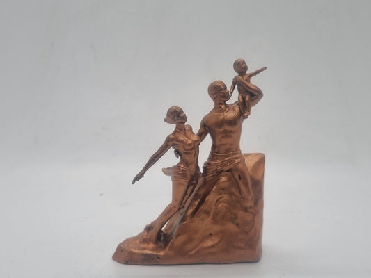 Copper colour Miniture African renaissance monument. 3 inch African sculpture, tribal statue,  Black man woman child, Africa art figurine