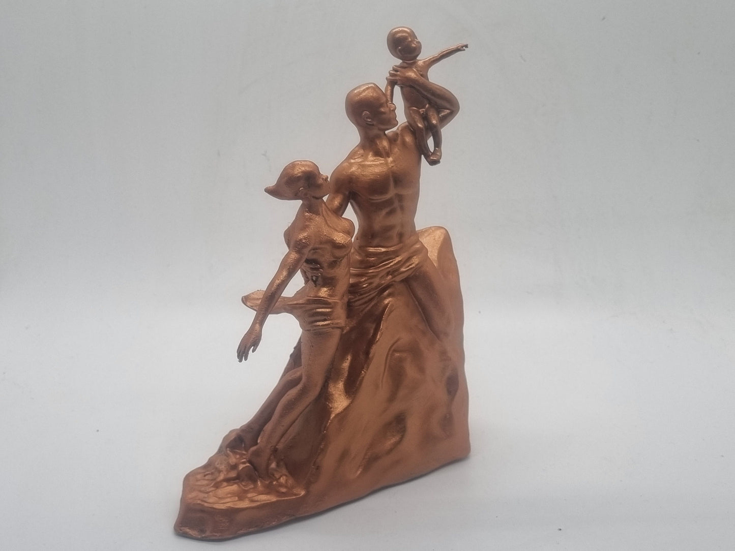 Copper coloured African renaissance monument. African sculpture art, Black family figurine, 3d printed statue, africa statue decoration