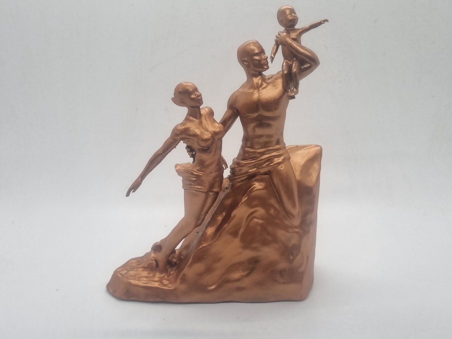 Copper coloured African renaissance monument. African sculpture art, Black family figurine, 3d printed statue, africa statue decoration