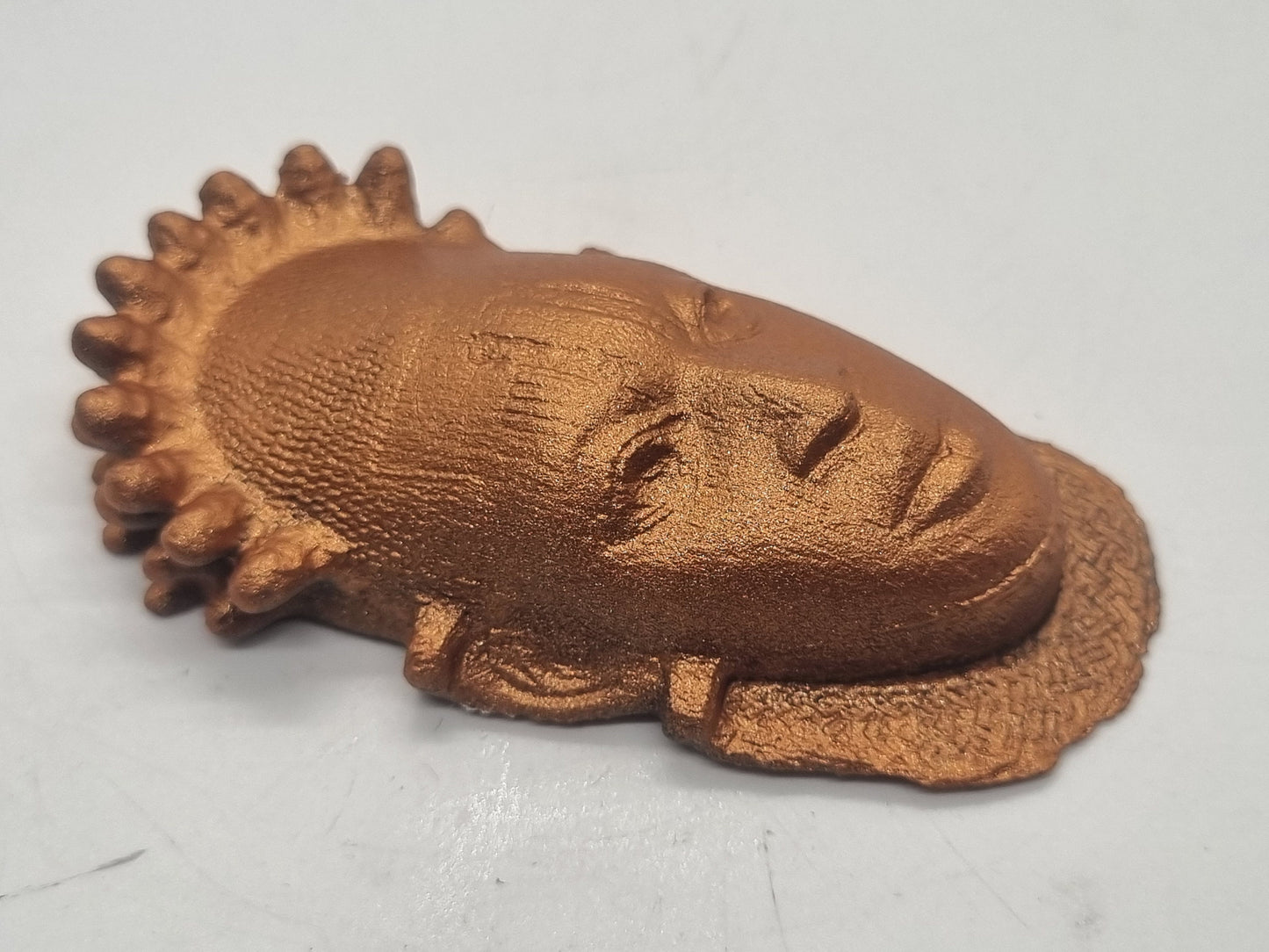 Copper colour Queen Idia festac mask. 3d printed benin bronze mask, African art and culture,  Nigerian tribal sculpture, edo tribe nigeria