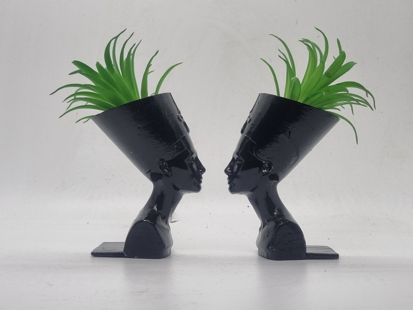 Black coloured Pair of Queen Nefertiti planters,Egyptian art and culture, mask, sculpture,ancient Egypt gift idea, egyptian plant pot