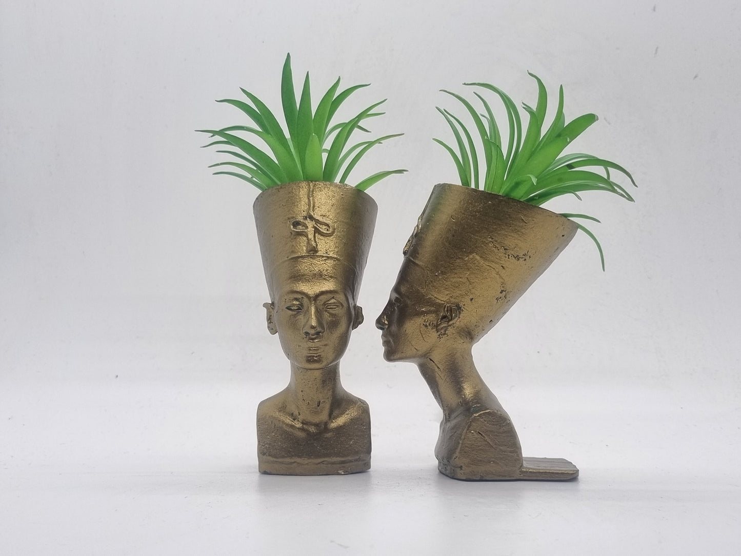 Bronze coloured Pair of Queen Nefertiti planters, African art and culture, Egyptian sculpture, ancient egyptian queen bust, love Egypt,