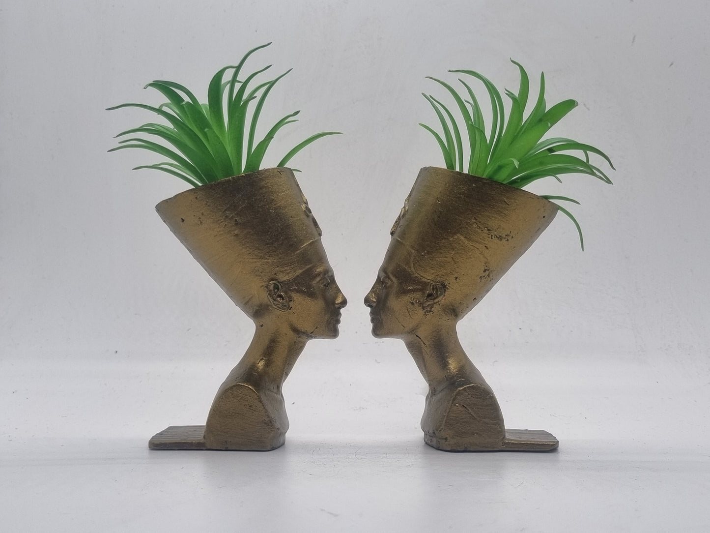 Bronze coloured Pair of Queen Nefertiti planters, African art and culture, Egyptian sculpture, ancient egyptian queen bust, love Egypt,