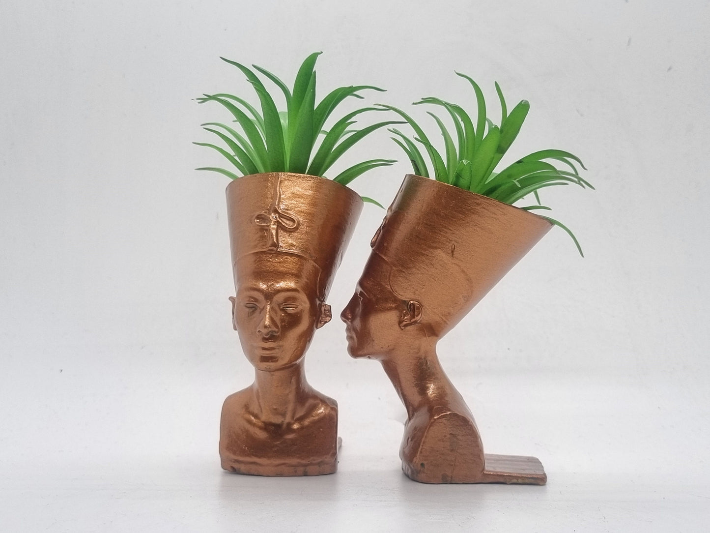 Copper coloured Pair of Queen Nefertiti planters, African art and culture,Egyptian sculpture, african queen plant pot, Egyptian gift idea