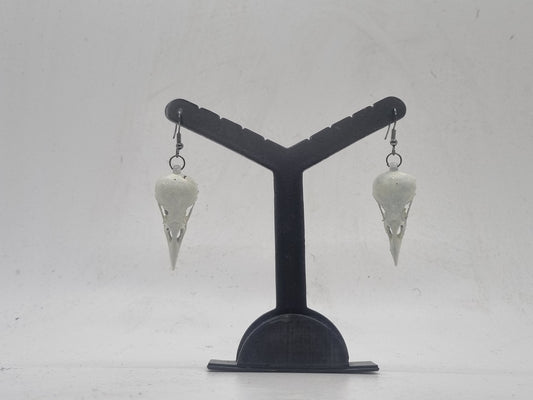 Off white crow skull earrings, 3d printed cosplay accessory, horror fancy dress, gothic jewellery,bird head skeleton,Halloween witch costume