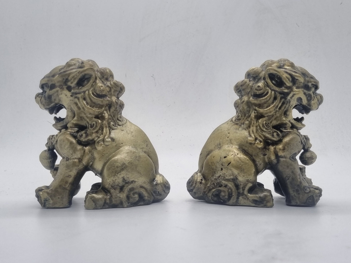 Gold coloured Chinese Guardian Lions, 3d printed figurines, fu dog statuettes, terracotta army decor, animal gift idea, china mythology art