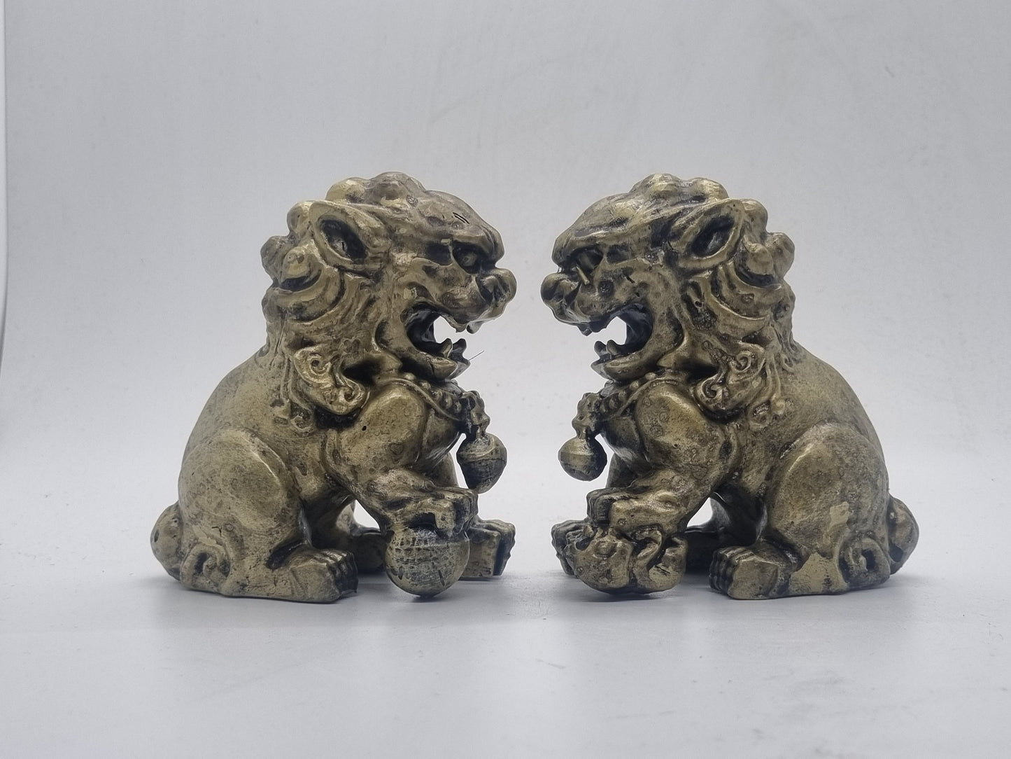 Gold coloured Chinese Guardian Lions, 3d printed figurines, fu dog statuettes, terracotta army decor, animal gift idea, china mythology art