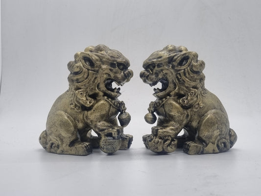 Gold coloured Chinese Guardian Lions, 3d printed figurines, fu dog statuettes, terracotta army decor, animal gift idea, china mythology art