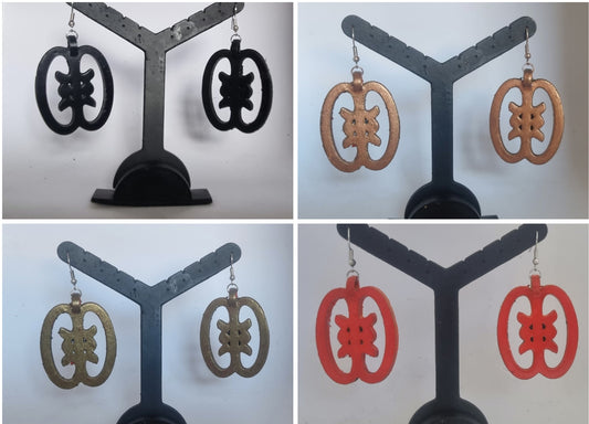 Ghanaian Adinkra Akwaaba symbol earrings, 3d printed tribal style, african goodluck charm, ethnic womens jewelry, black womans beauty, akan