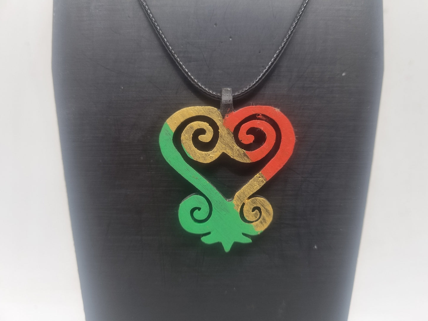 African Sankofa heart pendant, Akan tribal jewellery necklace, Ghana kente symbol, Asante spirituallity emblem, 3d printed resin, gift idea