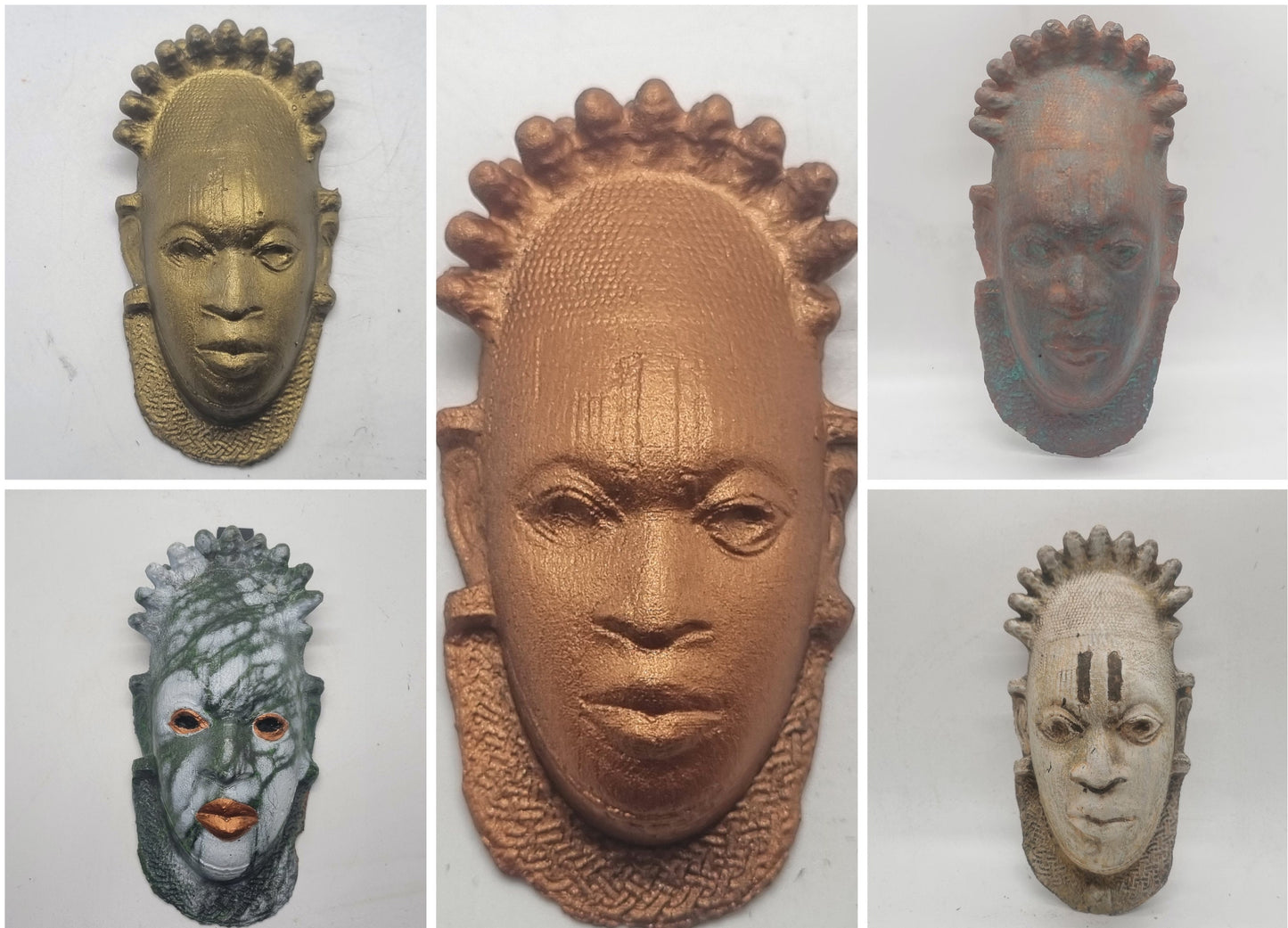 Copper colour Queen Idia festac mask. 3d printed benin bronze mask, African art and culture,  Nigerian tribal sculpture, edo tribe nigeria