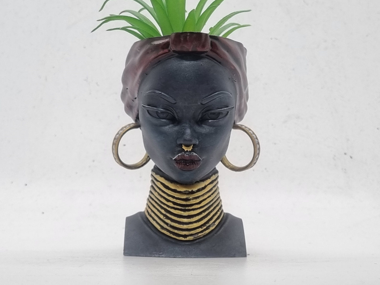 3d printed African lady planters, 4" Handpainted black woman bust, ethnic plant pot, afro headwrap, Love Africa vase, African queen statue.