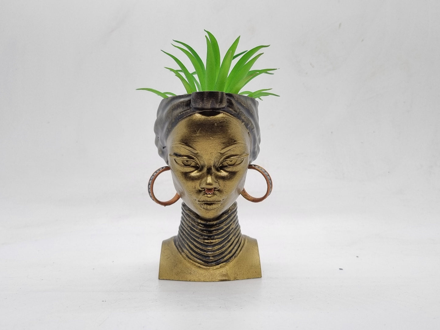 Bronze colour African lady planters, Handpainted black woman bust, ethnic plant pot, afro headwrap, Love Africa vase, African queen statue.