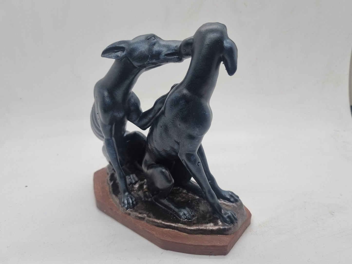 black with blue Townley Greyhound statuette, whippet hound dog statue, pair of dogs, animal figurine. Pet lover gift, cute puppy ornament