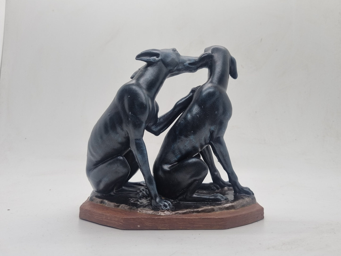 black with blue Townley Greyhound statuette, whippet hound dog statue, pair of dogs, animal figurine. Pet lover gift, cute puppy ornament