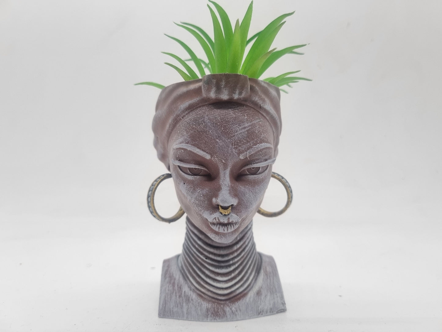 3d printed African lady planters, 4" Handpainted black woman bust, ethnic plant pot, afro headwrap, Love Africa vase, African queen statue.