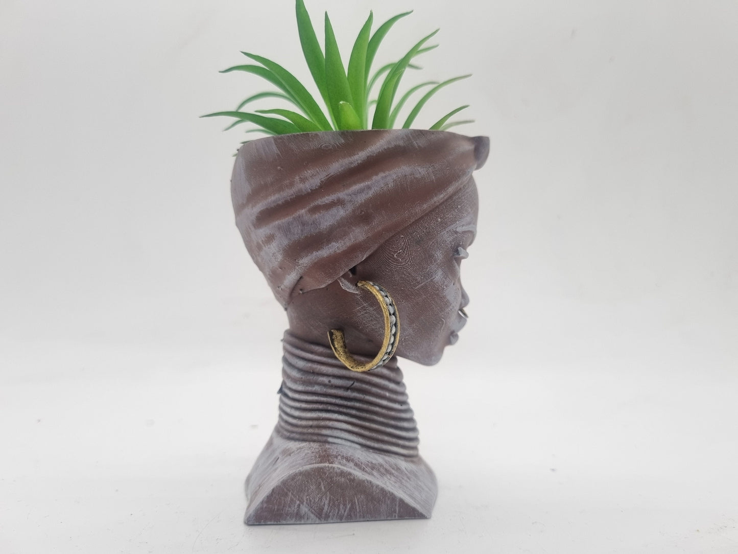 Marble effect African lady planters, Handpainted black woman bust, ethnic plant pot, afro headwrap, Love Africa vase, African queen statue.