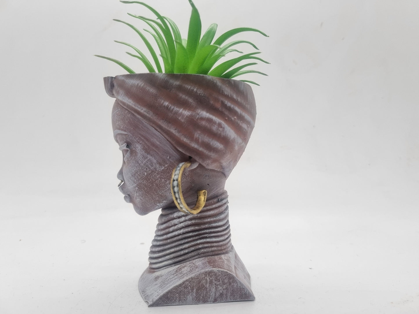 Marble effect African lady planters, Handpainted black woman bust, ethnic plant pot, afro headwrap, Love Africa vase, African queen statue.